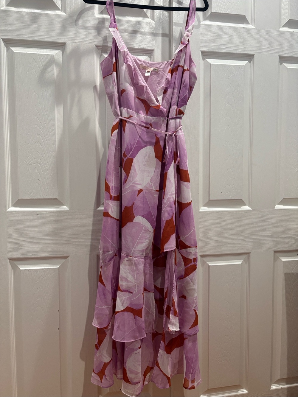 Hutch by Anthropologie Women's Pink Floral Midi Dress with Rust Accents